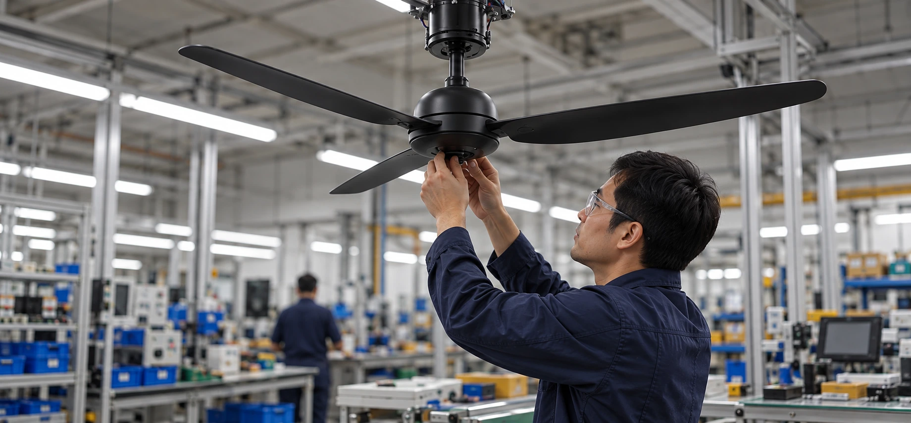 Illustrative ceiling fan assembly workstation