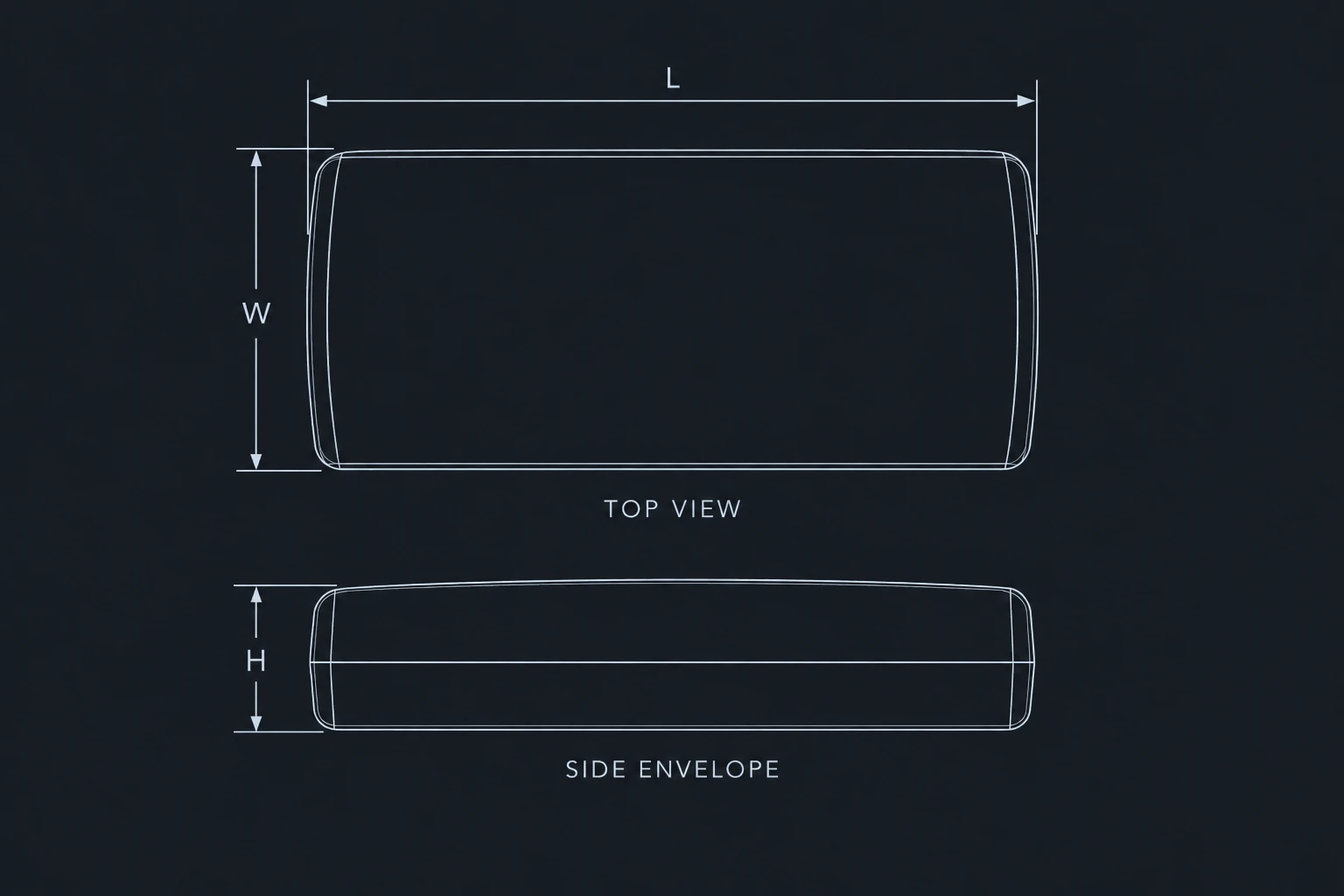 35T receiver envelope illustration with unconfirmed dimension labels