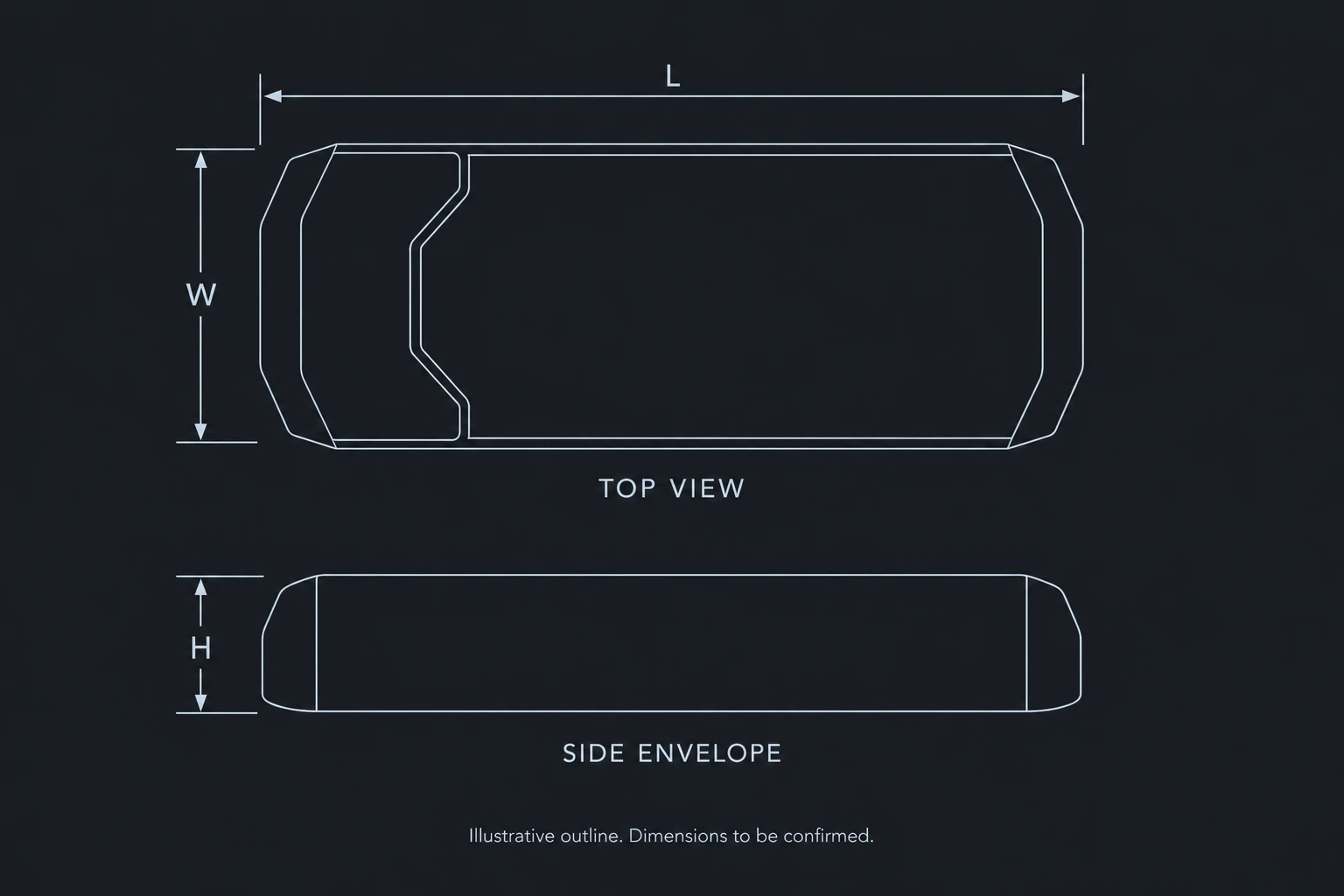 BY06-R28 receiver envelope illustration with unconfirmed dimension labels
