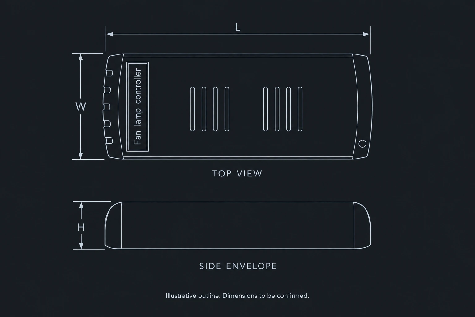 DC02 receiver envelope illustration with unconfirmed dimension labels