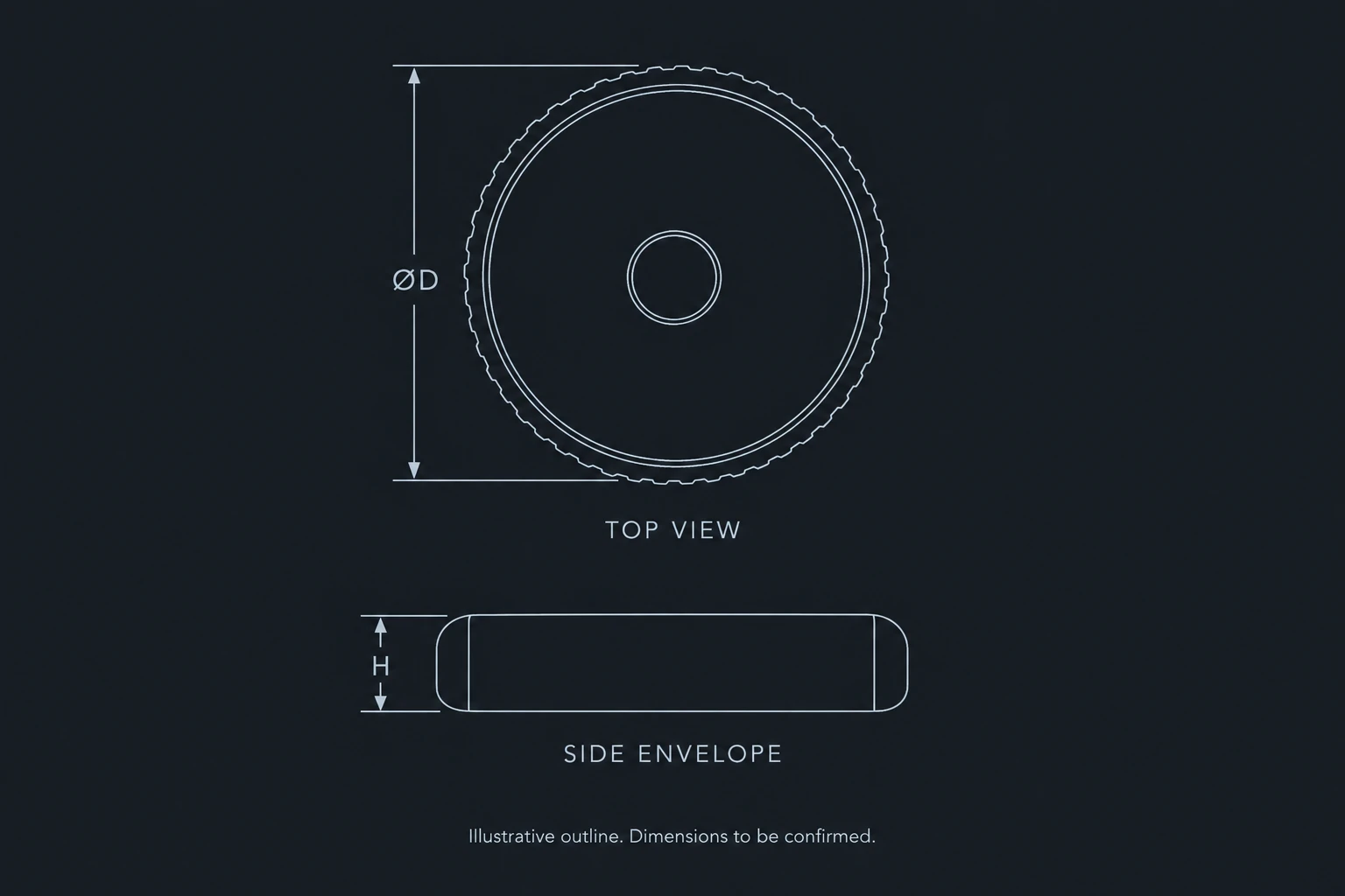 DC03-BK receiver envelope illustration with unconfirmed dimension labels