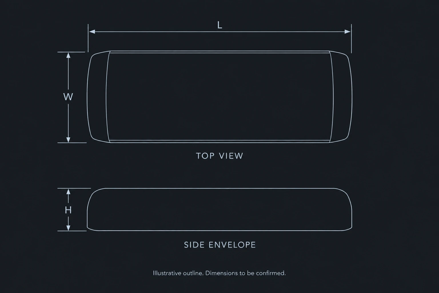 JF028-BK receiver envelope illustration with unconfirmed dimension labels